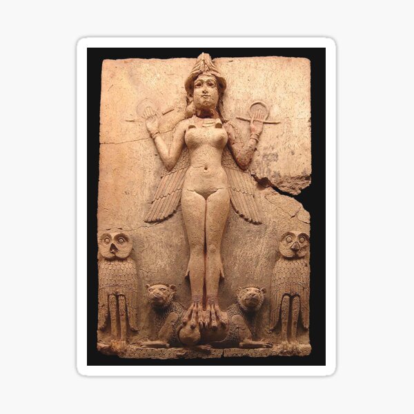 BABYLON. Queen of the Night, Goddess Ishtar, Babylonian Goddess of sex and love. Burney relief. Sticker