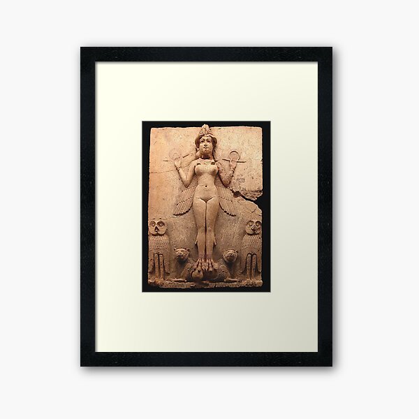 BABYLON. Queen of the Night, Goddess Ishtar, Babylonian Goddess of sex and love. Burney relief. Framed Art Print