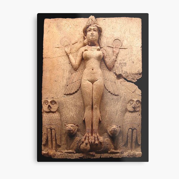 BABYLON. Queen of the Night, Goddess Ishtar, Babylonian Goddess of sex and love. Burney relief. Metal Print