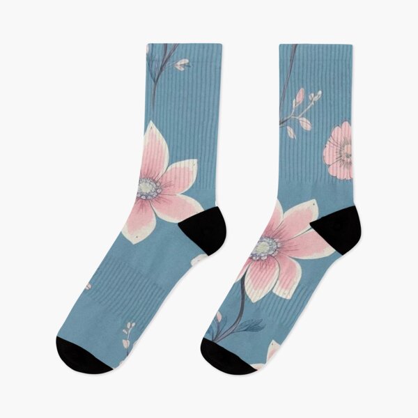Artikelvorschau, Hellrosa Blumen, blaues Hintergrundmuster entworfen und verkauft von zanydoodles.