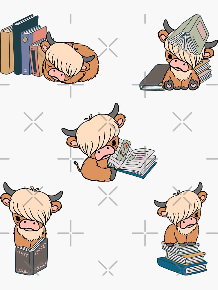 Thumbnail 3 of 3, Sticker, Baby Highland Cows Reading Books designed and sold by TheAnimalZ00.