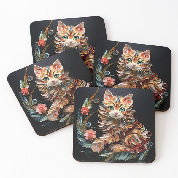 Item preview, Adorable paper quilling kitten print designed and sold by dcrc.
