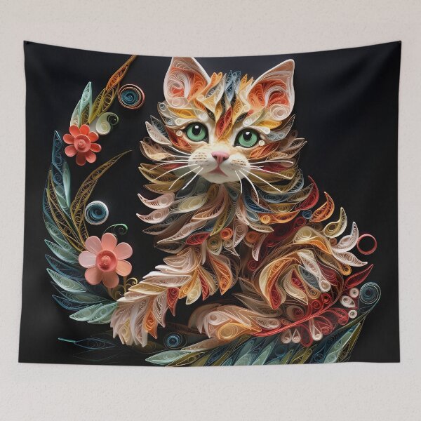 Item preview, Adorable paper quilling kitten print designed and sold by dcrc.