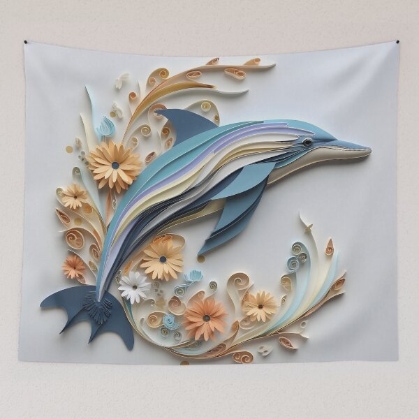 Item preview, adorable paper quilling dolphin print designed and sold by dcrc.