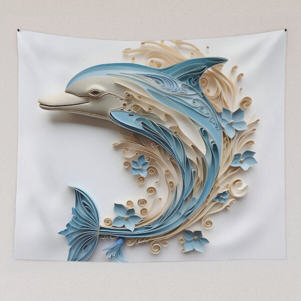 Item preview, adorable paper quilling dolphin print designed and sold by dcrc.