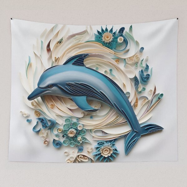 Item preview, adorable paper quilling dolphin print designed and sold by dcrc.