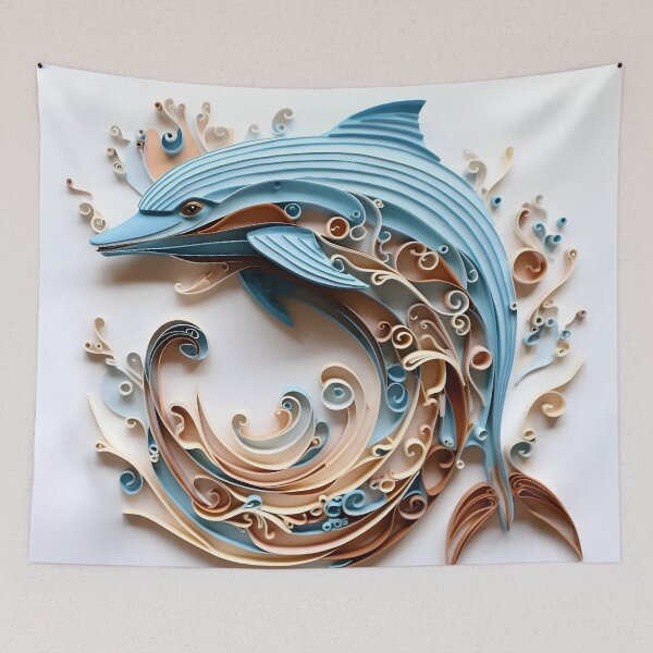 Item preview, adorable paper quilling dolphin print designed and sold by dcrc.