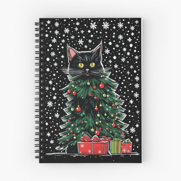 Item preview, funny black cat pushing christmas tree designed and sold by Batiz.