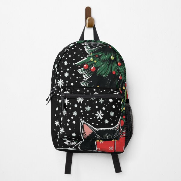 Item preview, funny black cat pushing christmas tree designed and sold by Batiz.
