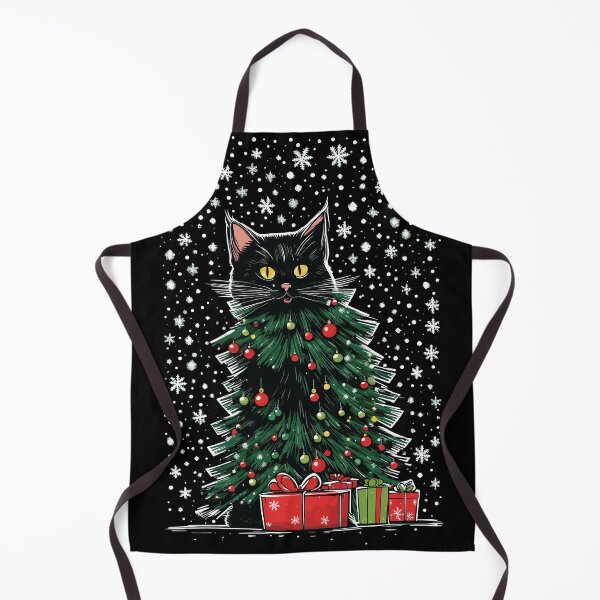 Item preview, funny black cat pushing christmas tree designed and sold by Batiz.
