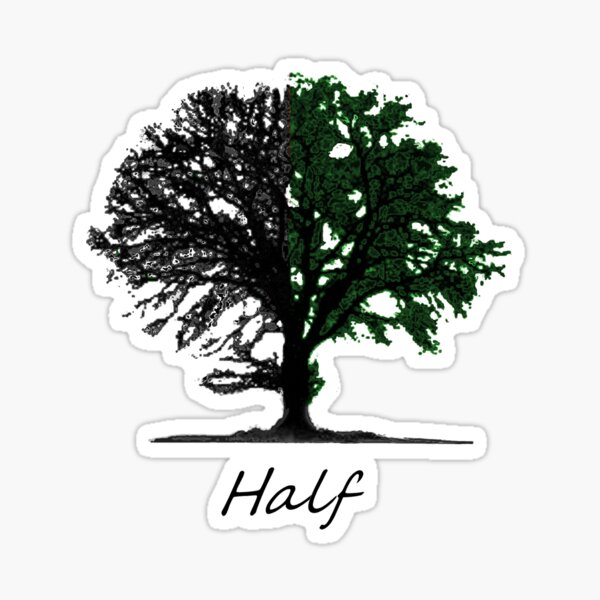 Half green tree design with title Sticker