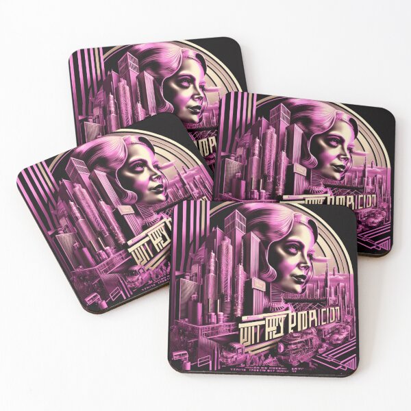 Artikelvorschau, Metropole City Futuristisch Gesicht Cinema Kino Lichtspiele Film pink schwarz gold beige entworfen und verkauft von G-M-Designs.