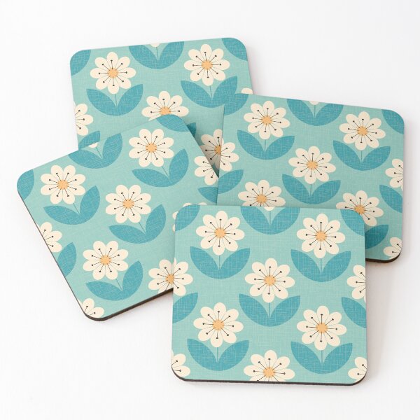 Item preview, geometric mid-century modern aquamarine daisies  designed and sold by chiara-de-david.