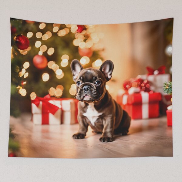 Item preview, French Bulldog Puppy's First Christmas with Holiday Gifts designed and sold by nicecorgi.
