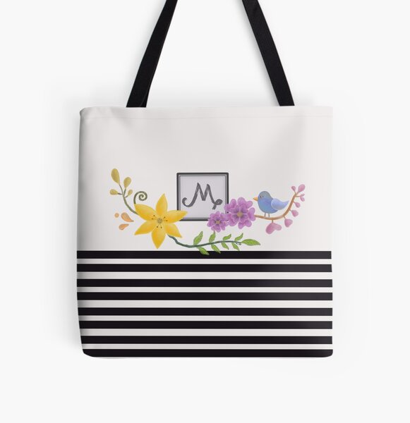 Item preview, Letter M with flowers, bird, and stripes designed and sold by SimplyMeganG.