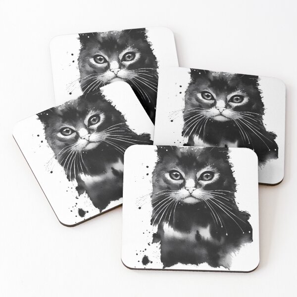 Item preview, Monochromatic Elegance - Watercolor Style Black and White Cat designed and sold by BKPrintDesing.