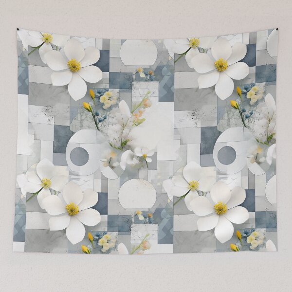 Item preview, Pastel Petals and Concrete Geometry - an Urban Botanic Abstraction Pattern designed and sold by Dazzling Studio Art.