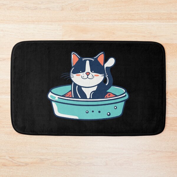 Item preview, cute and smiley black cat sitting in its cat litter box designed and sold by The  Knick Knack Nook.