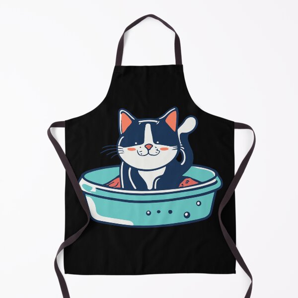 Item preview, cute and smiley black cat sitting in its cat litter box designed and sold by The Knick Knack Nook.