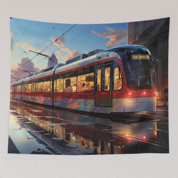 Item preview, Sunset Reflections on the City Tramline designed and sold by oanaunciuleanu.