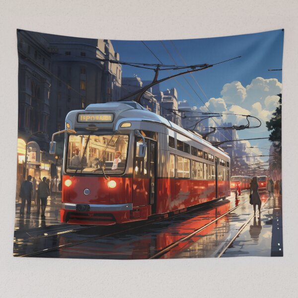 Item preview, Sunset Reflections on the City Tramline designed and sold by oanaunciuleanu.