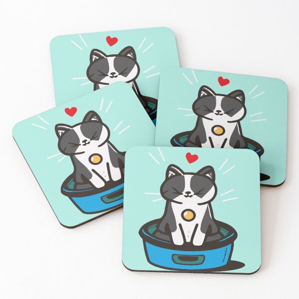 Item preview, cute and smiley black cat sitting in its cat litter box designed and sold by The  Knick Knack Nook.