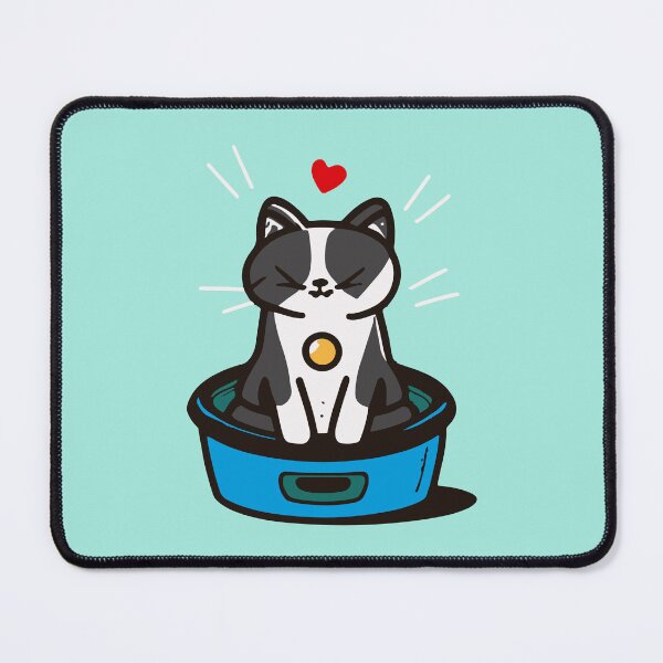 Item preview, cute and smiley black cat sitting in its cat litter box designed and sold by The  Knick Knack Nook.