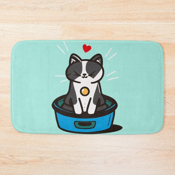 Item preview, cute and smiley black cat sitting in its cat litter box designed and sold by The  Knick Knack Nook.