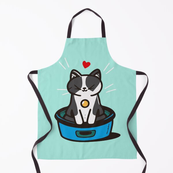 Item preview, cute and smiley black cat sitting in its cat litter box designed and sold by The Knick Knack Nook.