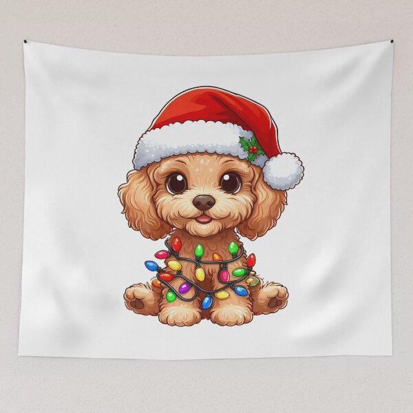 Item preview, Cartoon Santa Cavoodle Tangled Up In Christmas Tree Lights designed and sold by Coffee Lifestyle.