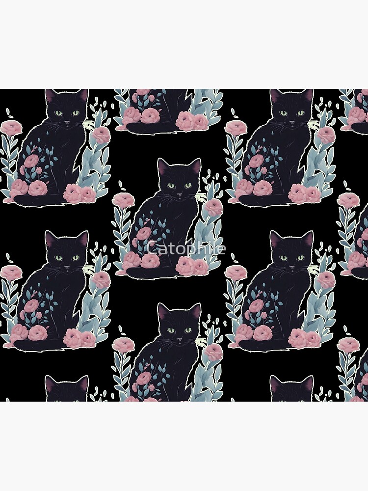 Disover black Cat with flowers floral Cat Shower Curtain