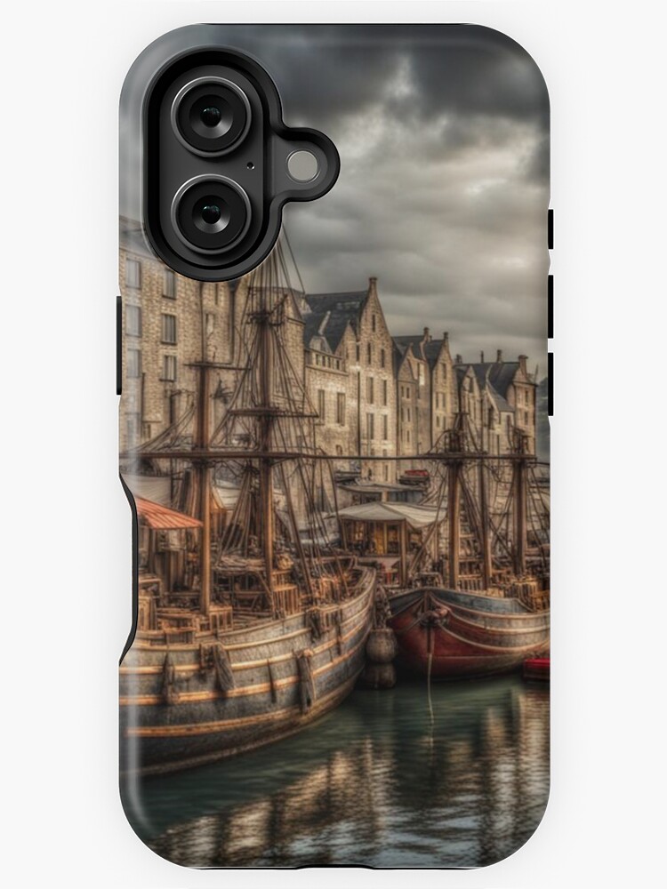 Thumbnail 1 of 4, iPhone Case, A Harbour Scene. designed and sold by LenCarol.
