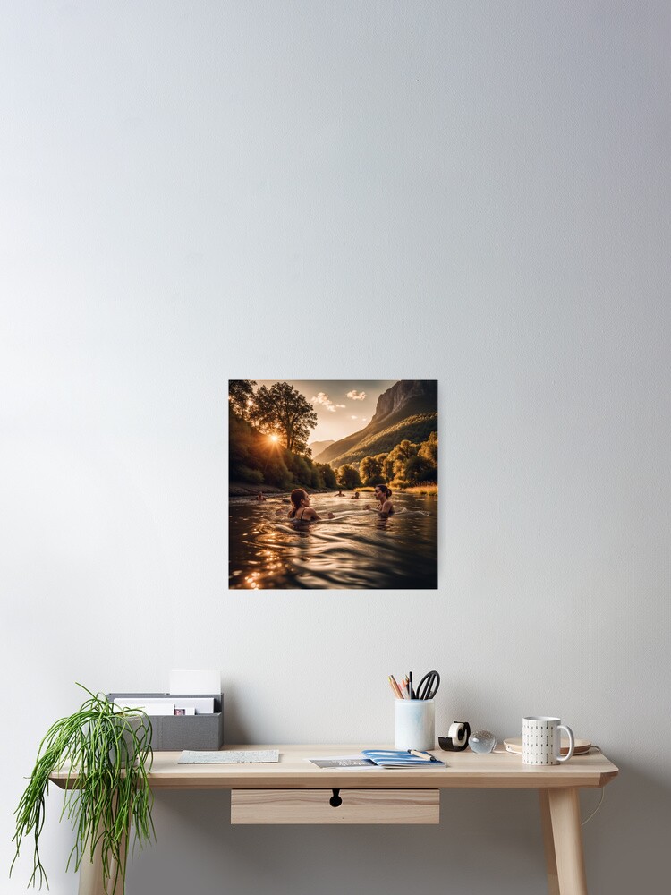 Thumbnail 2 of 3, Poster, River Swimming at Sunset designed and sold by LenCarol.