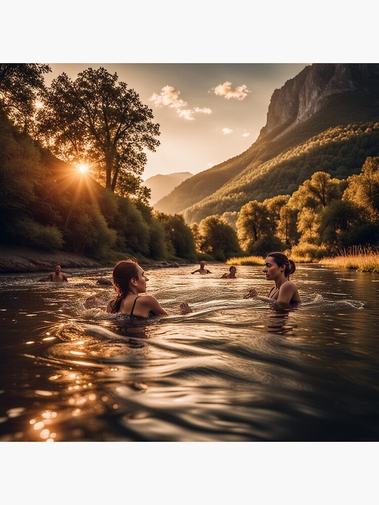Thumbnail 3 of 3, Poster, River Swimming at Sunset designed and sold by LenCarol.