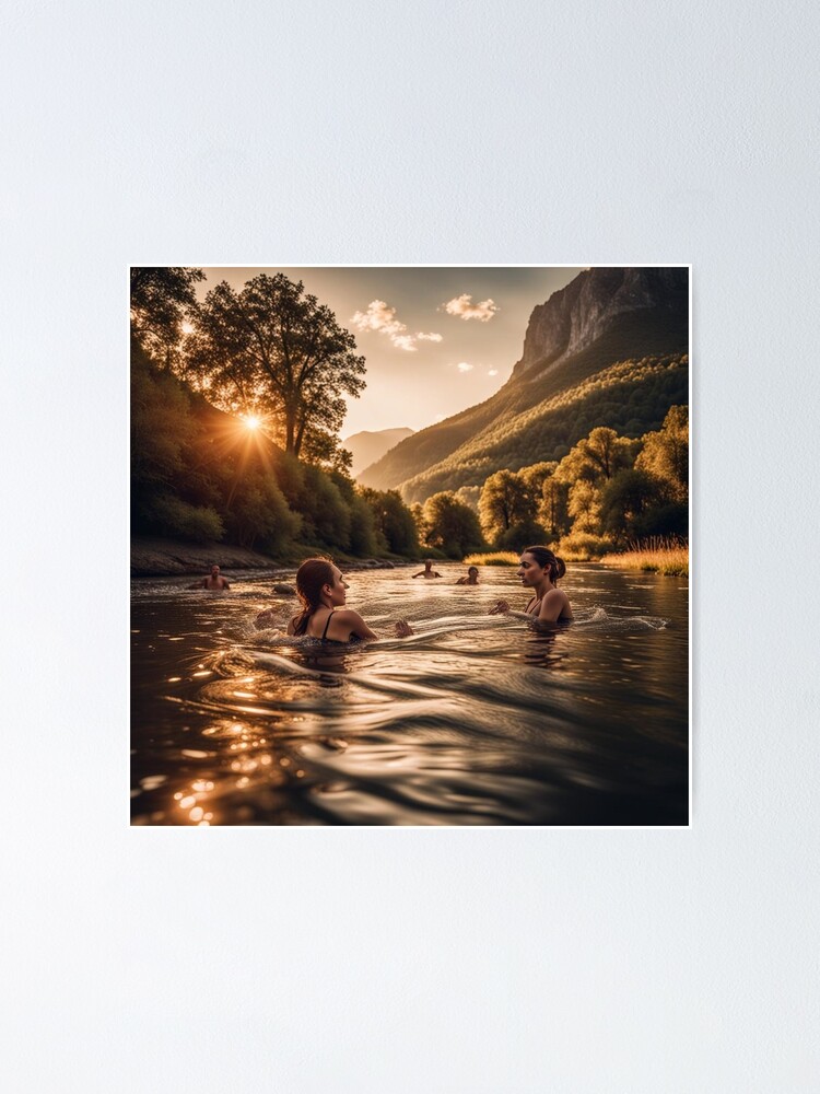 Thumbnail 1 of 3, Poster, River Swimming at Sunset designed and sold by LenCarol.