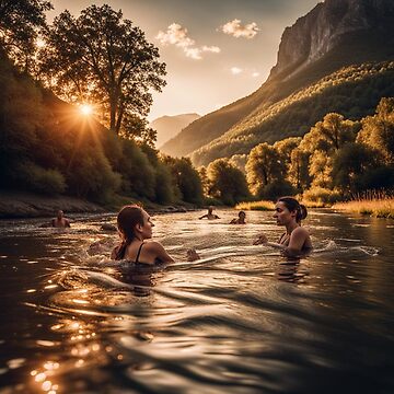 Artwork thumbnail, River Swimming at Sunset by LenCarol