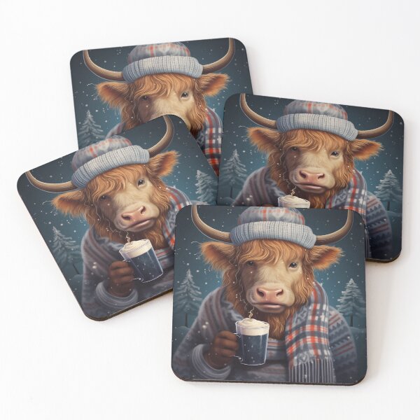 Item preview, Cozy Highland Cheers: Festive Highland Cow in Christmas Sweater & Beanie Sipping Mulled Wine designed and sold by RayFineArt.