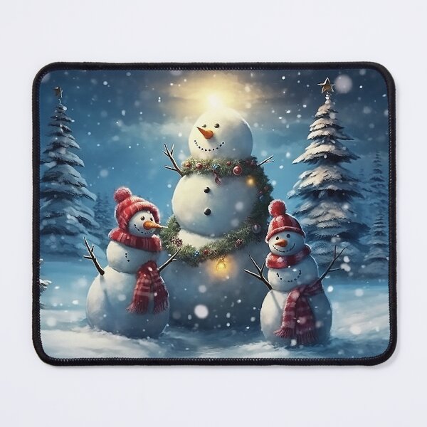 Item preview,  two playful snowmen in a mountain setting, adorned with colorful Christmas lights. designed and sold by Mickeymouse2023.