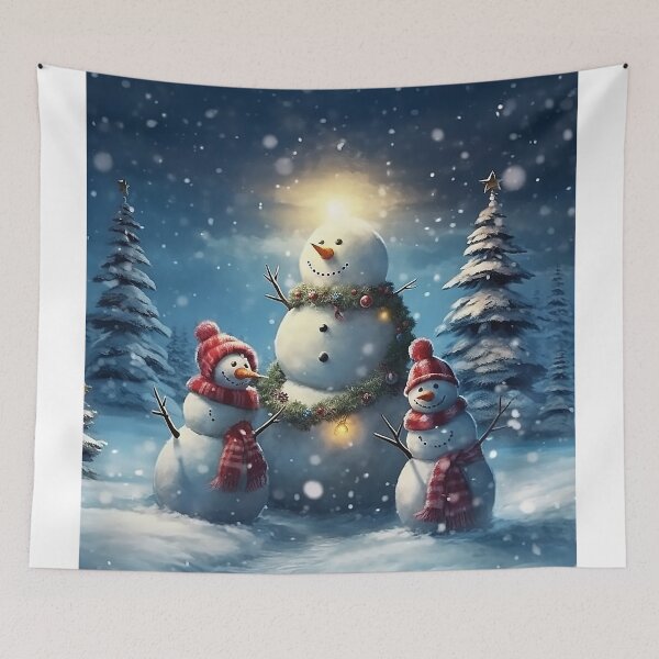 Item preview,  two playful snowmen in a mountain setting, adorned with colorful Christmas lights. designed and sold by Mickeymouse2023.