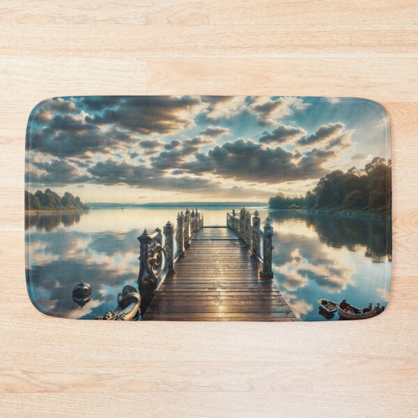 Item preview, a blue sky and a dock on a lake designed and sold by mikaws.