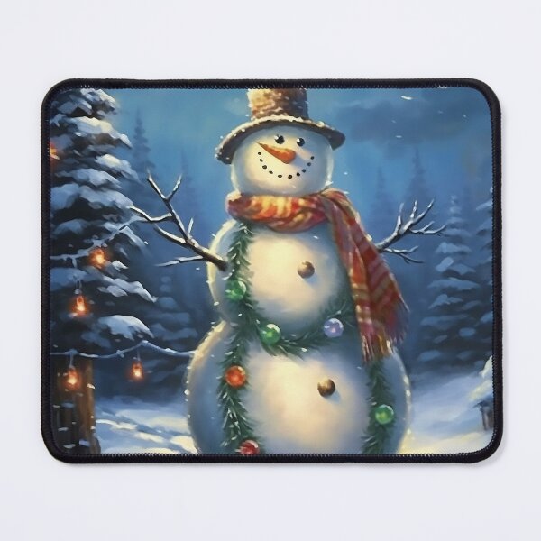 Item preview, snowmen in a mountain setting, adorned with colorful Christmas lights.  designed and sold by Mickeymouse2023.