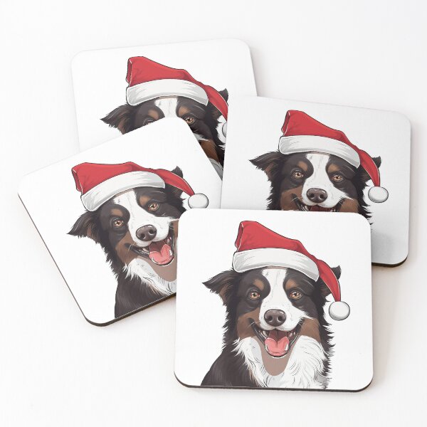 Item preview, Tricolor border collie wearing a red Santa hat designed and sold by Nicholson Street Creative.