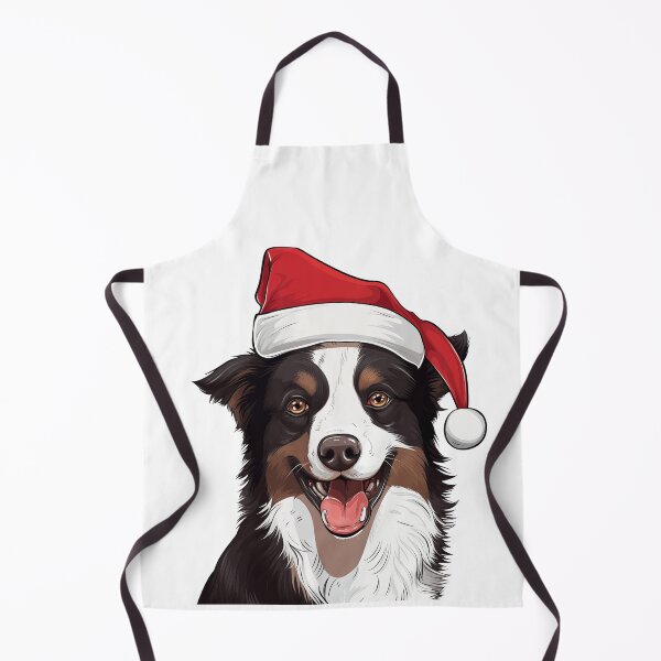 Item preview, Tricolor border collie wearing a red Santa hat designed and sold by Nicholson Street Creative.