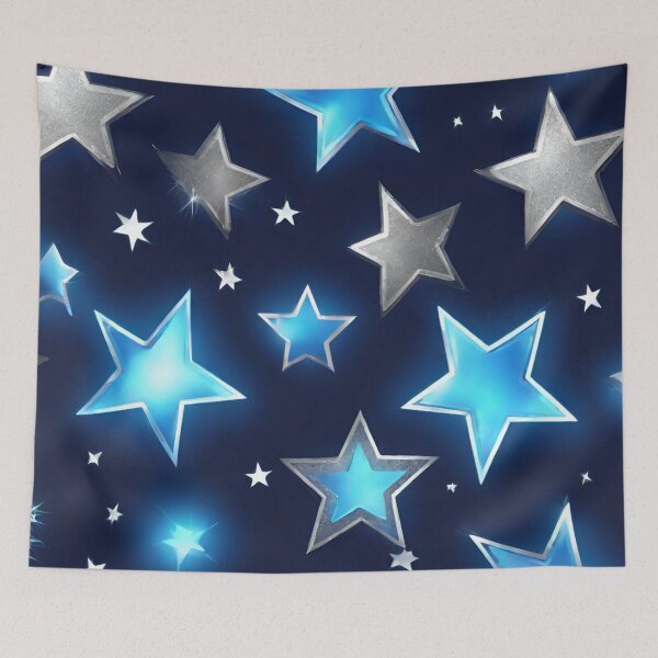 Item preview, Metallic Silver and Neon Blue Stars designed and sold by Mark Cannon.