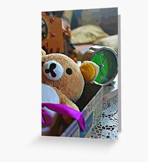 Cute Green Clock Time with Brown Teddy Bear #4. Animal, Cartoon, Art, Child, Fun. Greeting Card