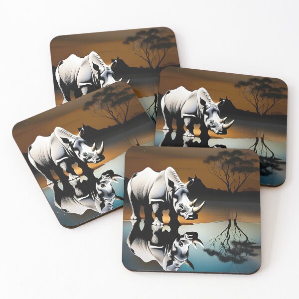 Item preview, White Rhino At Moonlit Waterhole designed and sold by SabenaArtwork.