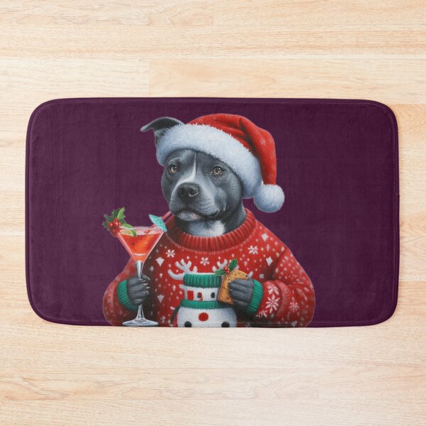 Item preview, Blue Staffie with a Christmas Cocktail designed and sold by barksandsqueaks.