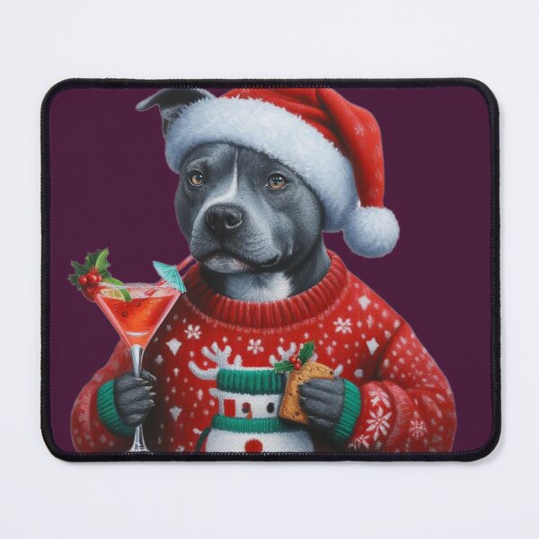 Item preview, Blue Staffie with a Christmas Cocktail designed and sold by barksandsqueaks.