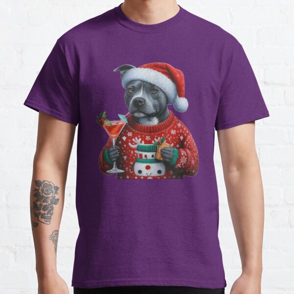 Item preview, Blue Staffie with a Christmas Cocktail designed and sold by barksandsqueaks.