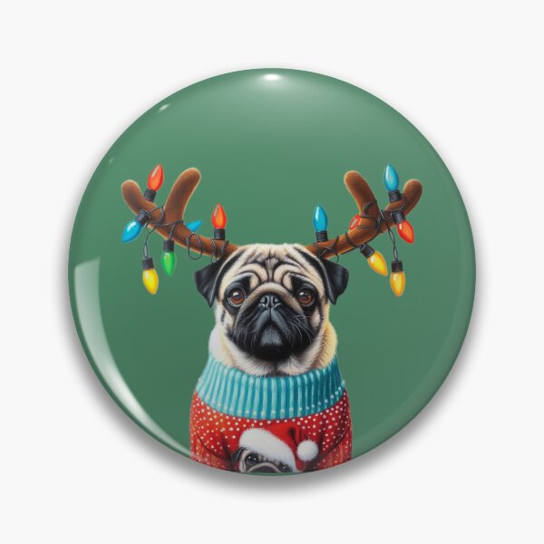 Item preview, Cute Christmas Pug in Antlers and Lights designed and sold by barksandsqueaks.